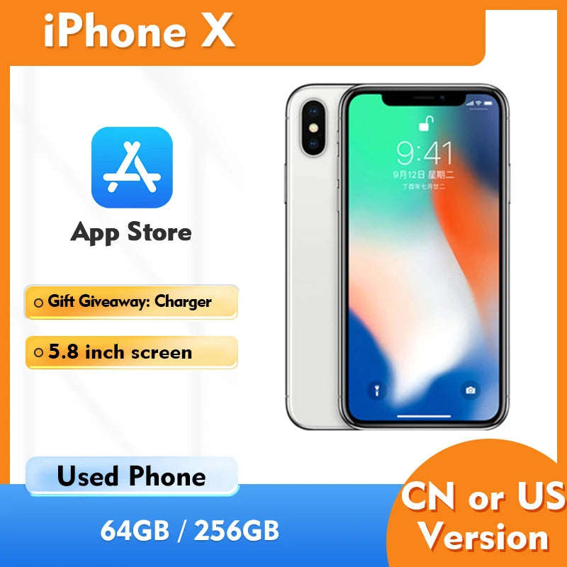 Apple iphone X 4g Smartphone 5.8inch 2436x1125 Screen ROM 64GB 256GB 12MP Camera GPS All Colors used phone