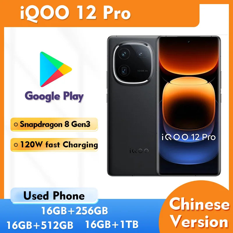 iQOO 12 Pro 5G 256GB 512GB 1T ROM SmartPhone Android 6.78in 144Hz 50MP Camera 5100mAh Used Phone