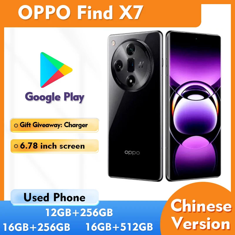 Unlocked Original OPPO Find X7 5G Mobile Phone 6.78 Inch HD Display 50MP Camera 16GB RAM 512GB ROM Used Smartphone