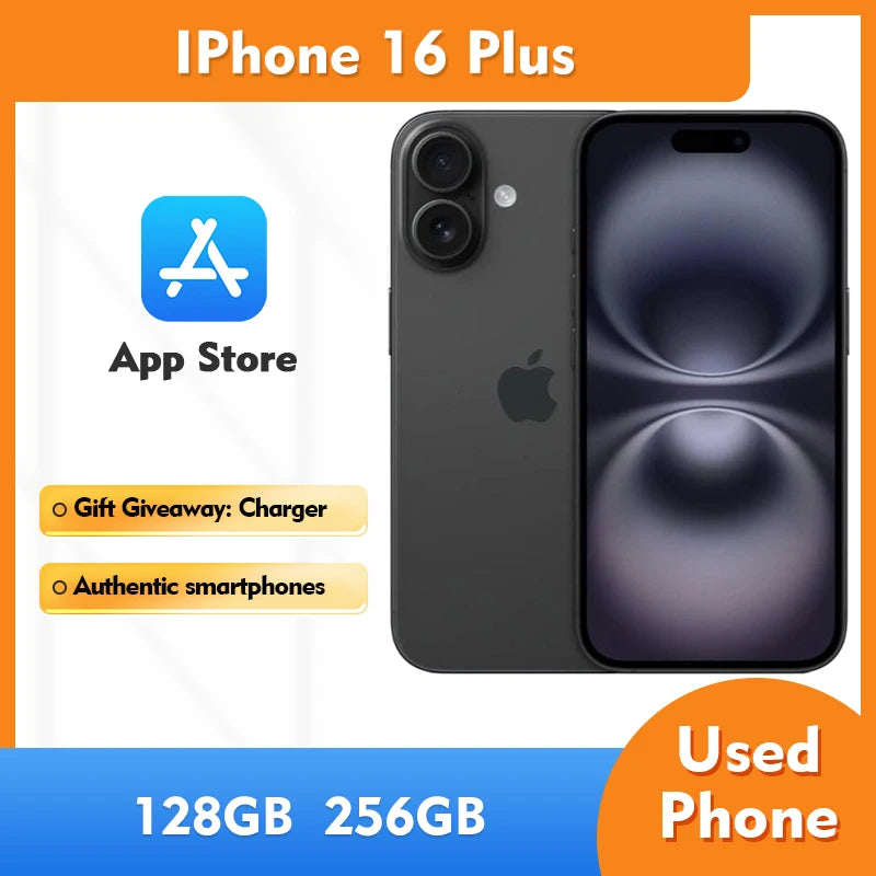 Unlocked Original Apple iPhone 16Plus 5G Mobile Phone 6.7 Inch HD Display 48MP Camera 256GB ROM Used Smartphone