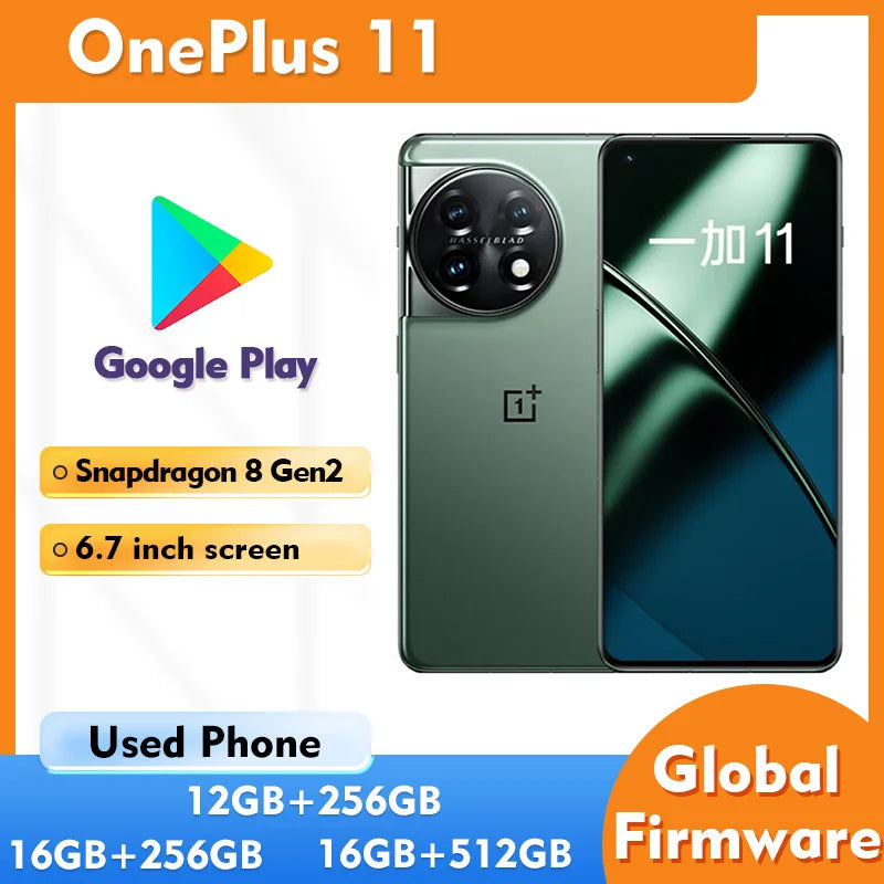 OnePlus 11 5G 5000mAh Global Version 16GB 256GB 2K 120Hz AMOLED Display 100W Charge Used Phone