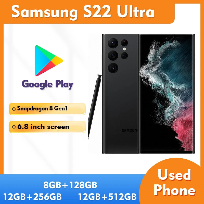 Samsung Galaxy S22 Ultra 5G ROM 128GB/256/512GB RAM 12GB/8GB SmartPhone S22U 6.8" Unlocked used Phone