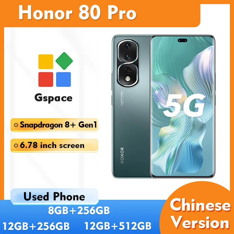 Honor 80 Pro 5G 6.78inch 2700x1224px Screen 160.0MP Camera 4800mAh NFC Used Phone