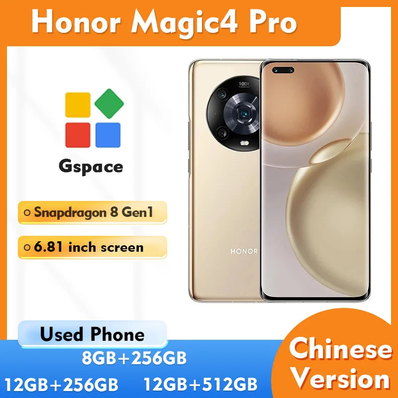 HONOR Magic 4 Pro 5g Smartphone 6.81 Inches 2848x1312px  4600mAh Battery 256GB ROM NFC 50MP OIS anti shake Used Phone