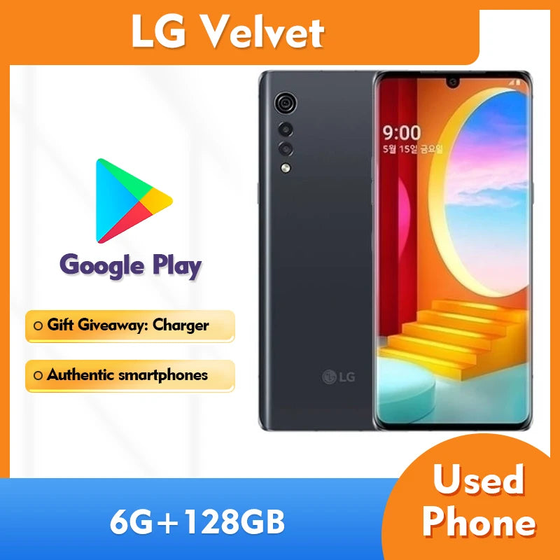 LG Velvet 5G SmartPhone RAM 6GB ROM 128GB Screen 6.8inch 4300mAh 48MP+16MP Camera Google System Used Phone
