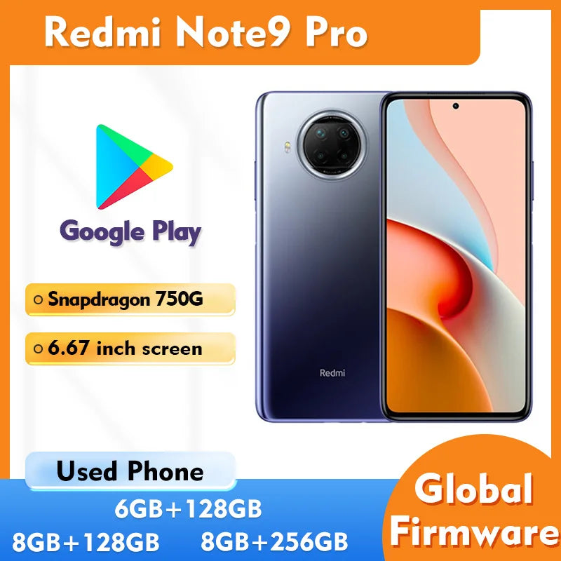Redmi Note9 Pro 5G Android 6.67inch 2400x1080 Screen ROM 128GB/256GB Dual SIM 4820mAh Battery in good condition Used phone