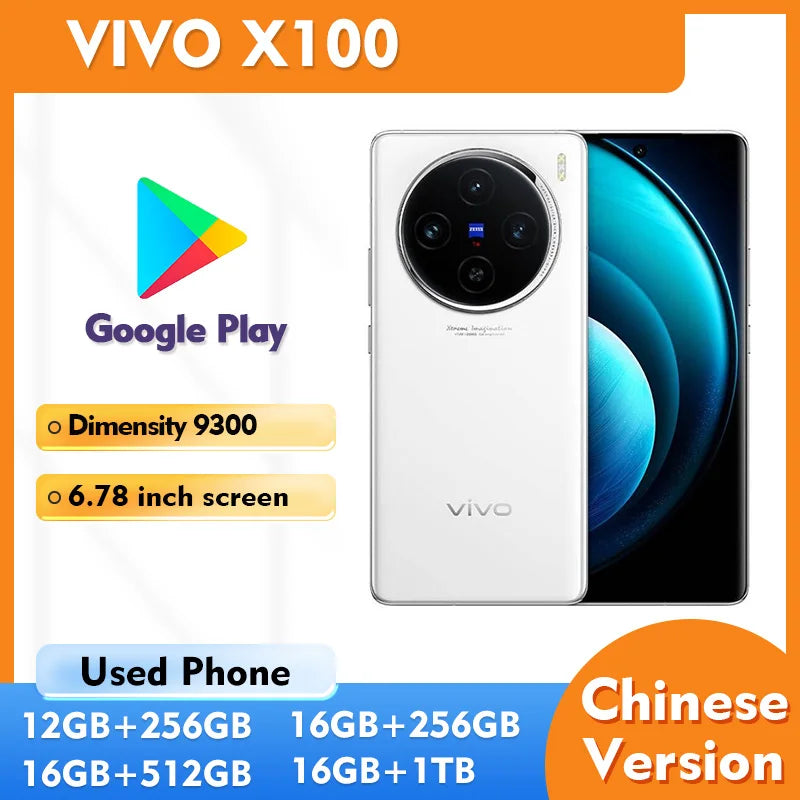 VIVO X100 5G Smartphone Android 6.78-inches 2800x1260px 5000mAh 256GB ROM Nano SIM Used Phone
