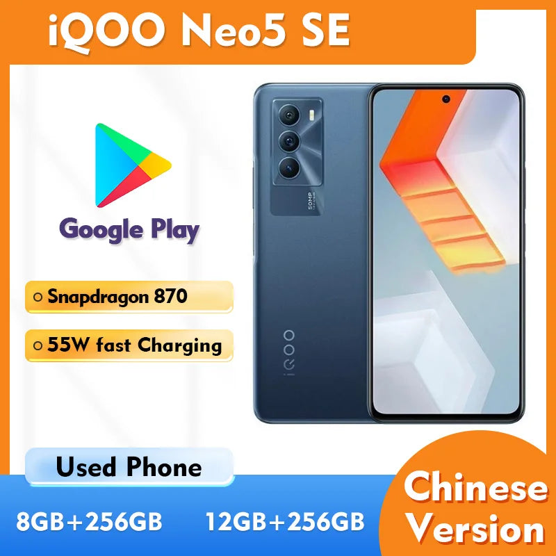 iQOO Neo5 SE 5G Face Wake 6.67in LCD 395ppi 4500mAh GPS 256GB ROM 50MP Camera used phone