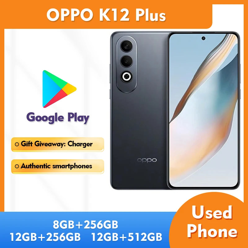 Unlocked Original OPPO K12 Plus 5G Mobile Phone 6.7 Inch HD Display 50MP Camera 12GB RAM 512GB ROM Used Smartphone