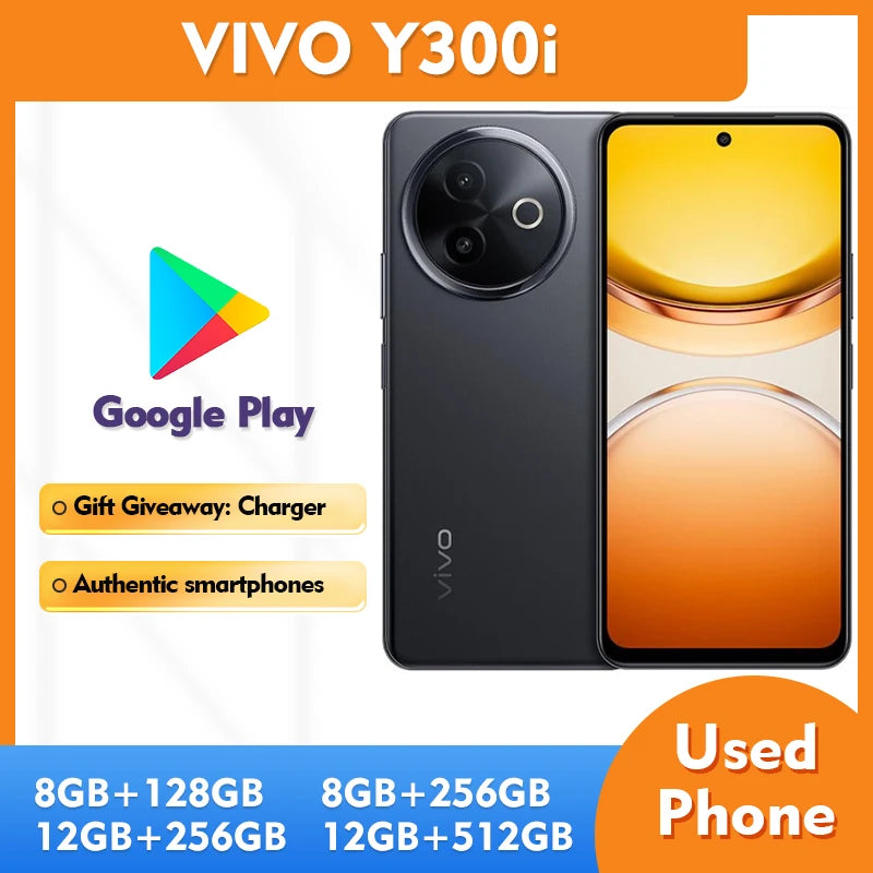 Used VIVO Y300i 5G Android Phone 12GB+512GB 6.68" Large Screen 6500mAh Battery Unlocked Smartphone