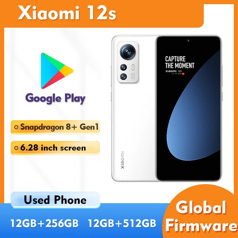 Xiaomi 12s 5G 256GB 512GB ROM 6.28inch 1100nits 3.2GHz 4500mAh 67w 50MP OIS anti shake Used Phone
