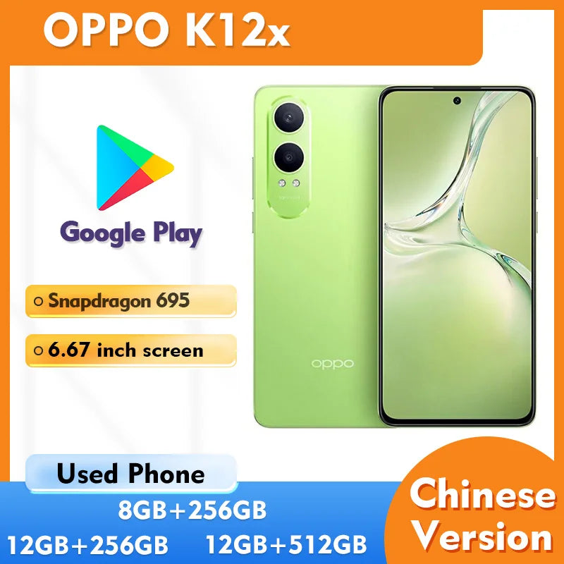 Oppo K12x 5g Smartphone Battery 5500mAh Camera 50MP Screen OLED 6.67-inches 256GB ROM Android Used Phone