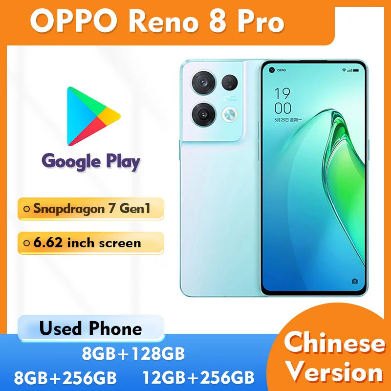 OPPO Reno8 Pro 5g Smartphone 256GB ROM Screen 6.62-Inches 50MP Camera Battery 4500mAh Android  Used Phone