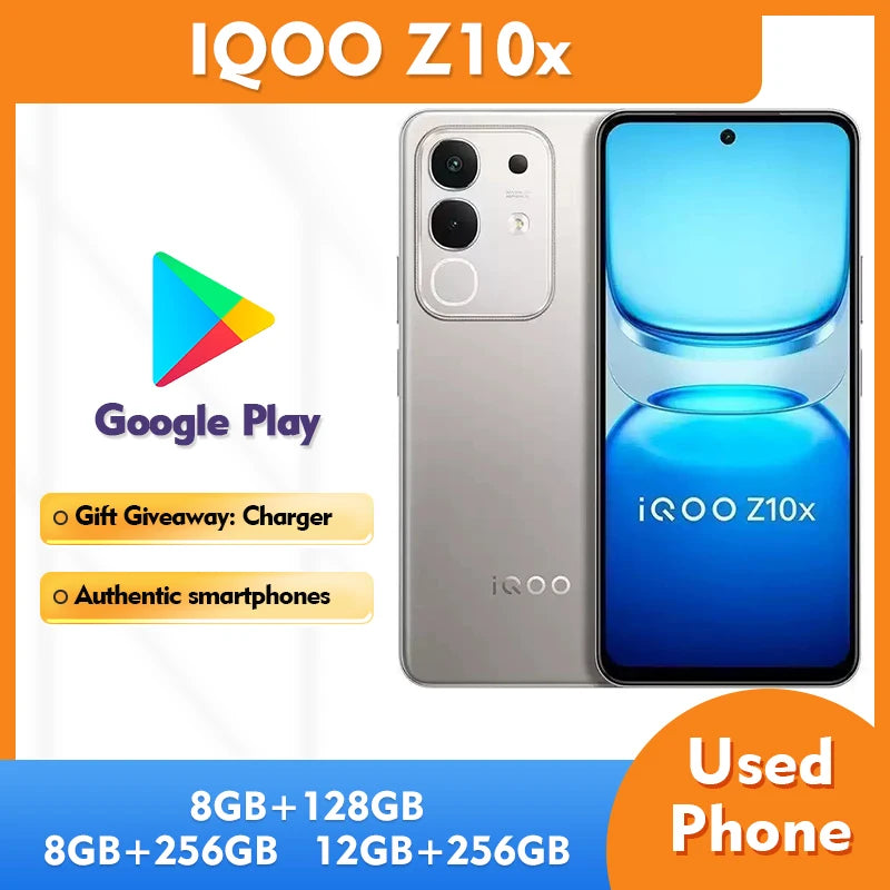 Used iQOO Z10X 5G Android Phone 12GB+256GB 6.72" Large Screen 6500mAh Battery Unlocked Smartphone