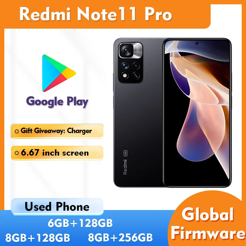 Redmi Note 11 Pro 5G 128GB 256GB RAM SmartPhone 6.67inch 5160mAh 108MP camera used phone