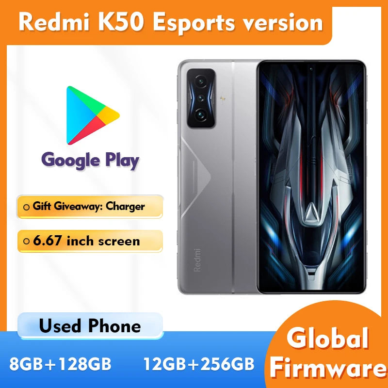 Redmi K50 Esports Version 5G ROM 128GB/256GB SmartPhone Android 6.67inch 2400x1080 Screen 64MP Rear Camera Used Phone