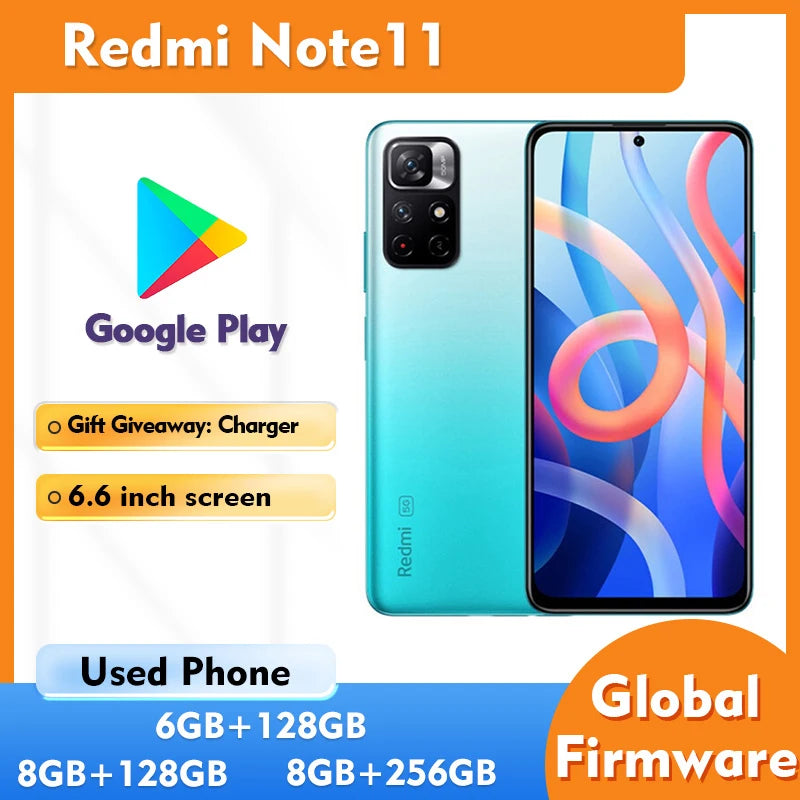 Redmi Note 11 5G RAM 8GB ROM 256GB Fullview Display 6.6 inch 2400x1080px Side-Mounted 5000mAh 50MP 2 SIM Card used phone