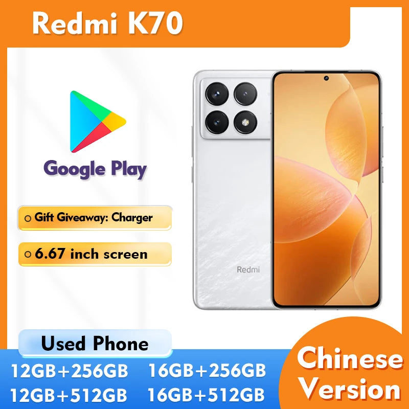 Redmi K70 5G Android ROM 256GB 512GB Smartphone 6.67inch 3200*1440 50MP Rear Camera in good condition used phone