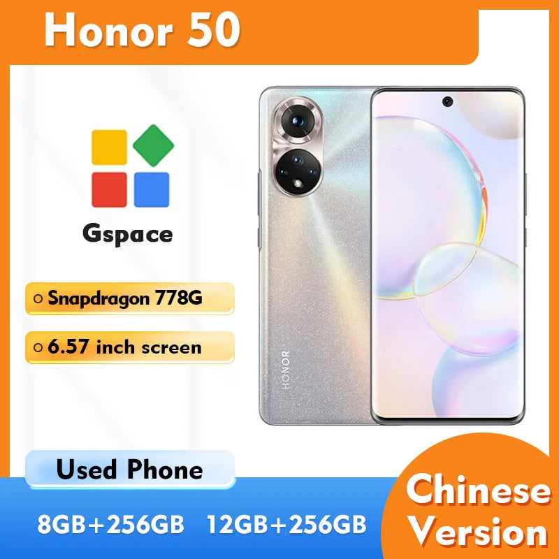 Honor 50 5G 6.57inch 2340x1080px 120Hz  Screen ROM 128GB/256GB 108MP smartphone 4300mAh used phone