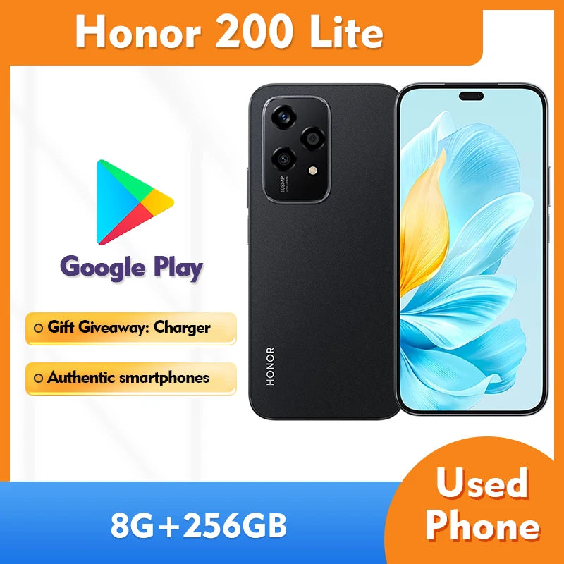 Honor 200 Lite (EU Version) 5G Android SmartPhone RAM 8GB ROM 256GB 6.7in 4500mAh All Colours Good Condition used phone