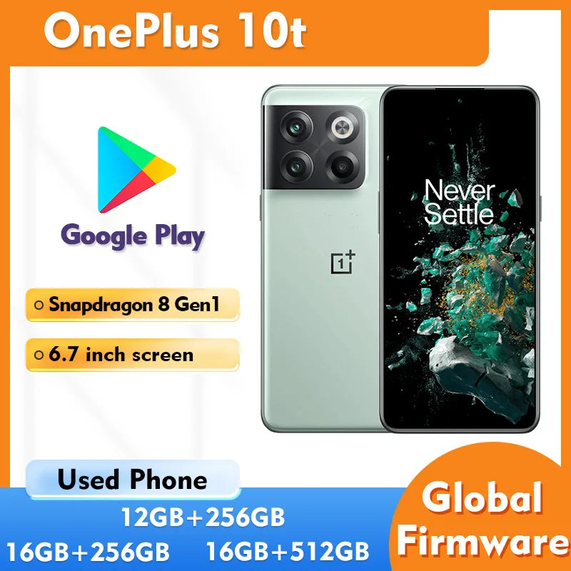 OnePlus 10t 5G 12GB 16GB RAM 256GB 512GB ROM Smartphone 6.7-inches 4800mAH Battery 50MP Pixel Rear Camera Used Phone