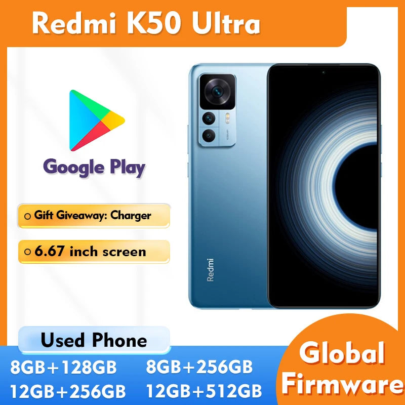 Redmi K50 Ultra 5G SmartPhone Android RAM 8GB 12GB ROM 128GB/256GB/512GB 6.67inch 2712x1220 Display Resolution Used Phone