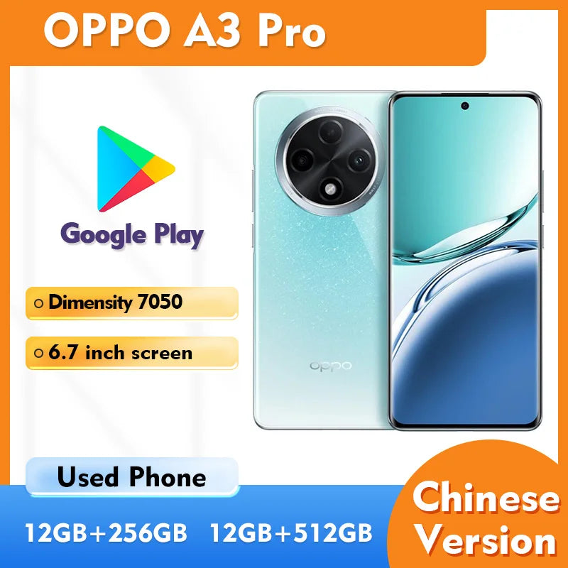 OPPO A3 Pro 5G Smartphone Screen 6.7-inches 64MP Camera 256GB ROM Battery 5000mAh Android Used Phone