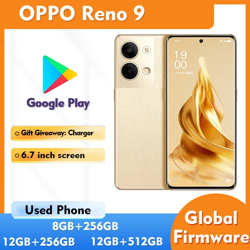 OPPO Reno 9 5G Android Smartphone 12GB RAM 512GB ROM Screen 6.7 inches 4500Mah used phone