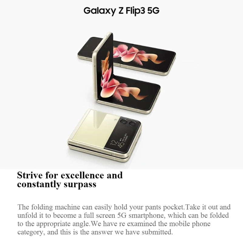 Samsung Galaxy Z Flip3 5G RAM 8GB ROM 128GB/256GB 6.7inches 120Hz Screen Face Recognition 12MP camera Used Phone