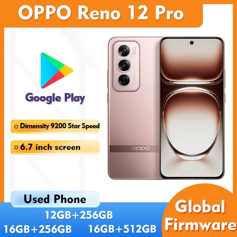 OPPO Reno12 Pro 5g Original 256GB ROM Android Smartphone Screen 6.7-Inches Camera 50MP Battery 5000mAh Used Phone