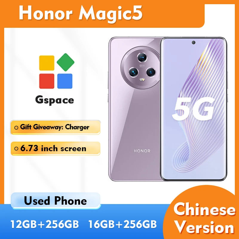 Unlocked Original Honor Magic5 5G Mobile Phone 6.73 Inch HD Display 54MP Camera 16GB RAM 256GB ROM Used Smartphone