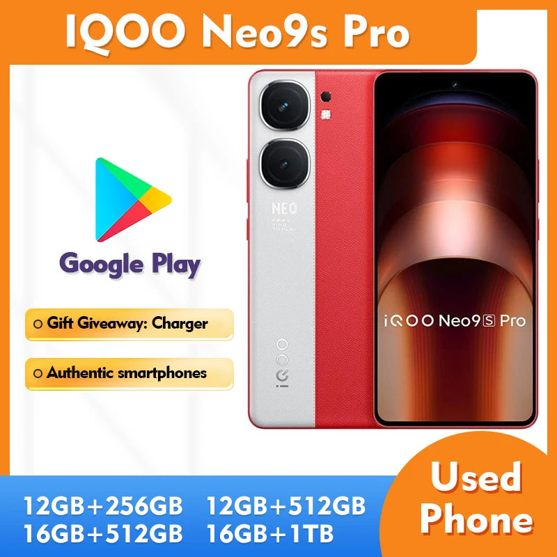 Used iQOO Neo 9S Pro 5G Android Phone 16GB+512GB 6.78" Large Screen 5160mAh Battery Unlocked Smartphone