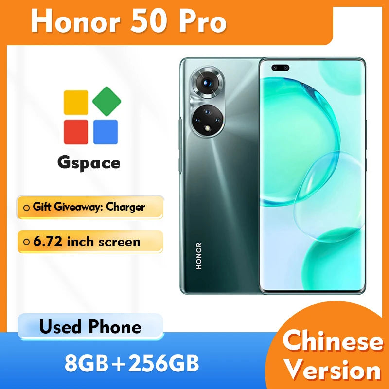 Unlocked Original Honor50 Pro 5G Mobile Phone 6.72 Inch HD Display 108MP Camera 8GB RAM 256GB ROM Used Smartphone