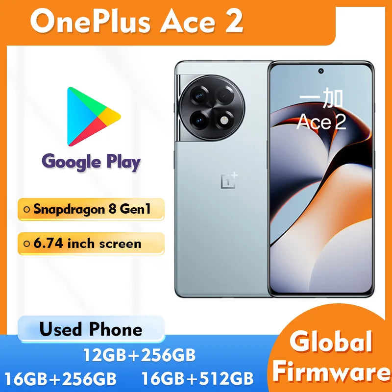 OnePlus ACE 2 Global 256GB 512GB ROM 5G Smartphone 6.74 Inches 50MP Triple Camera 3D AMOLED used phone