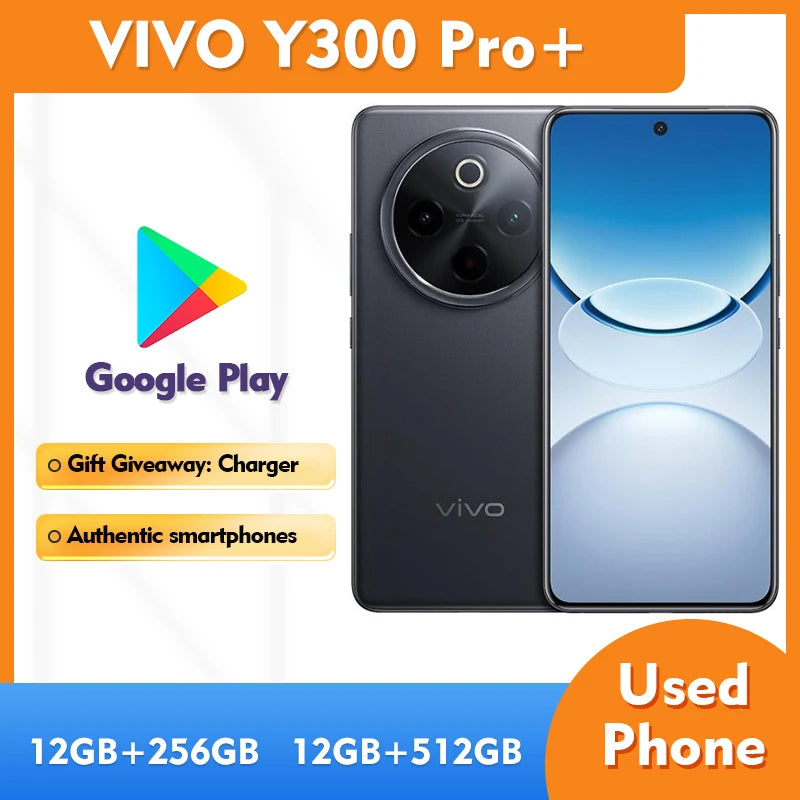 Used VIVO Y300 Pro Plus 5G Android Phone 12GB+512GB 6.77" Large Screen 7300mAh Battery Unlocked Smartphone