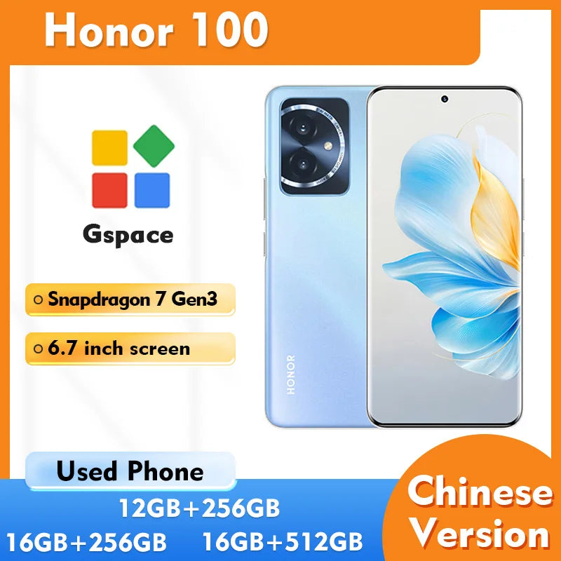 Honor 100 5g 6.7inch 2664x1200px 50MP Sony IMX906 100W 256GB ROM Charge 5000mAh Used Phone