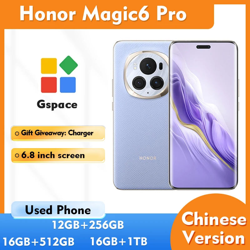 Unlocked Original Honor Magic6 Pro 5G Mobile Phone 6.8 Inch HD Display 50MP Camera 16GB RAM 1TB ROM Used Smartphone