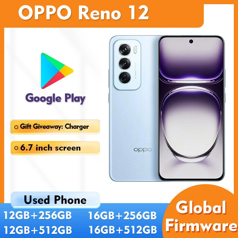 OPPO Reno 12 5G Android Smartphone 16GB RAM 512GB ROM Screen 6.7 inches 5000Mah used phone