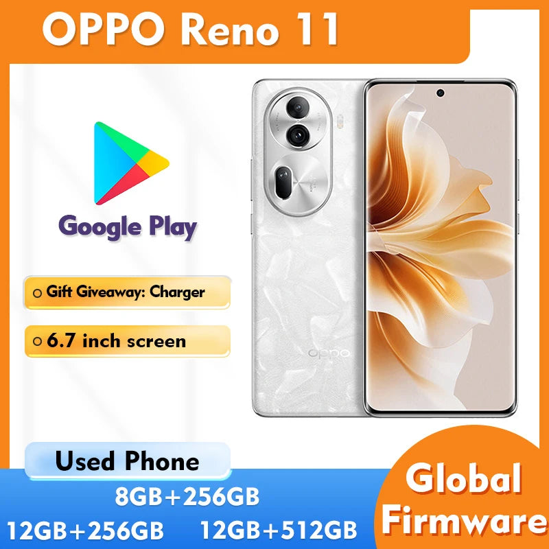 OPPO Reno 11 5G Android Smartphone 12GB RAM 512GB ROM Screen 6.7 inches 4800Mah used phone