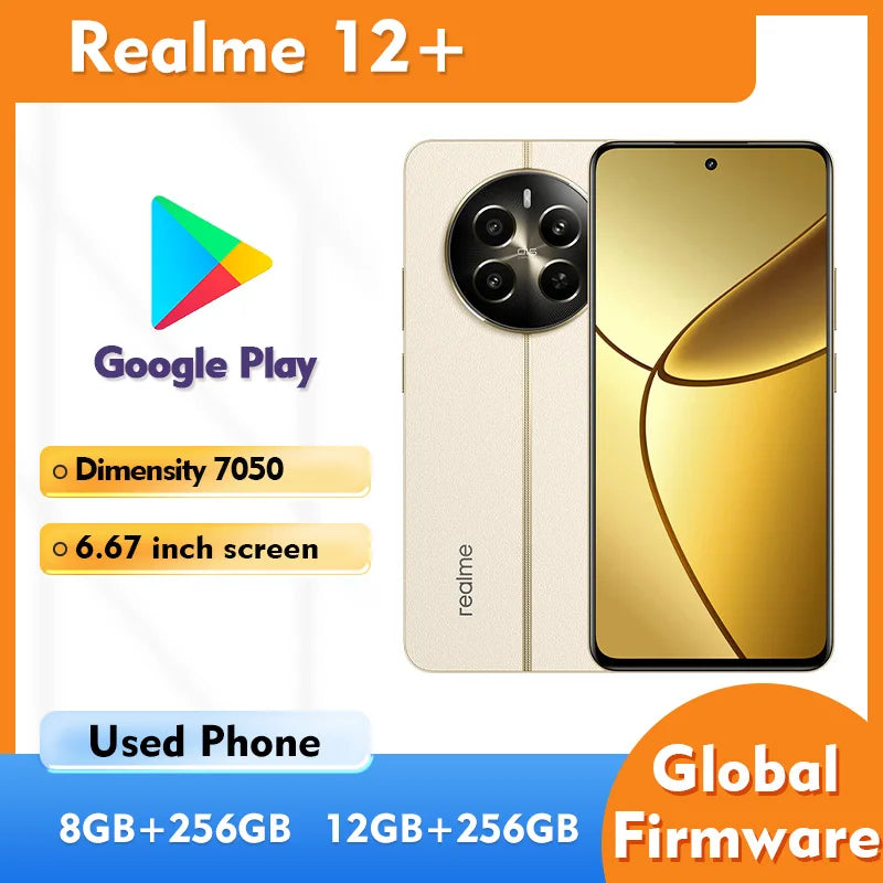 Realme 12+ plus 5G 8GB 12GB RAM 256GB ROM SmartPhone 6.67inch 120Hz Refresh Rate Used Phone