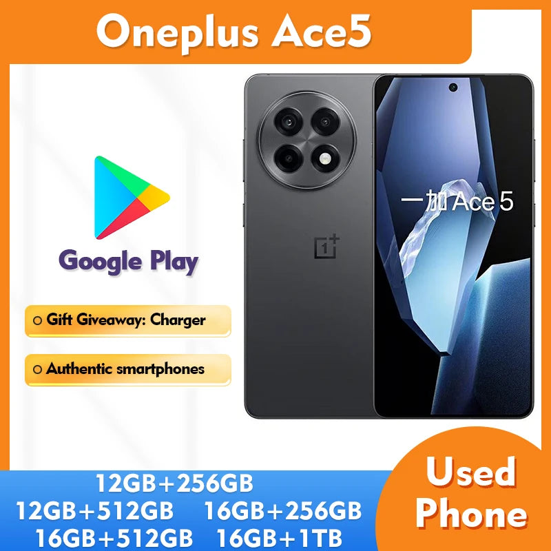 OnePlus Ace 5 5G Unlocked Smartphone Original 256GB/512GB ROM Android Used Mobile Phone