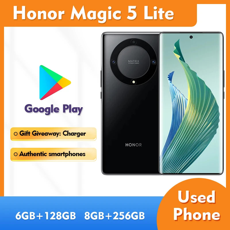 Honor Magic5 Lite (EU Version) 5G Android SmartPhone RAM 8GB ROM 256GB 6.67in 5100mAh All Colours Good Condition used phone