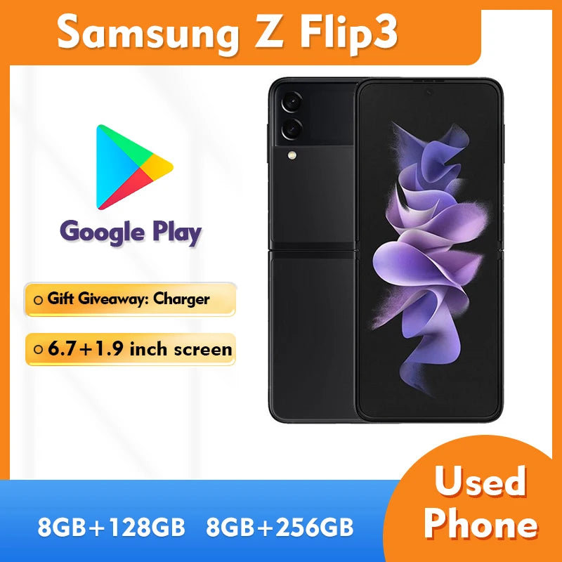 Samsung Galaxy Z Flip3 5G RAM 8GB ROM 128GB/256GB 6.7inches 120Hz Screen Face Recognition 12MP camera Used Phone
