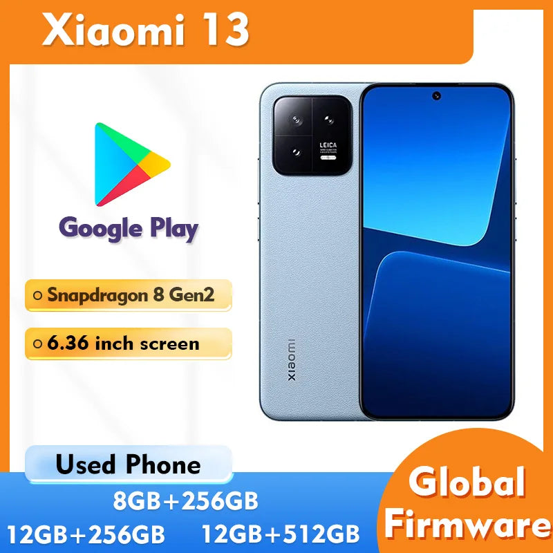 Xiaomi 13 5G 256GB 512GB ROM 6.36inch 1900nits peak brightness 4500mAh 54MP Leica Android used phone