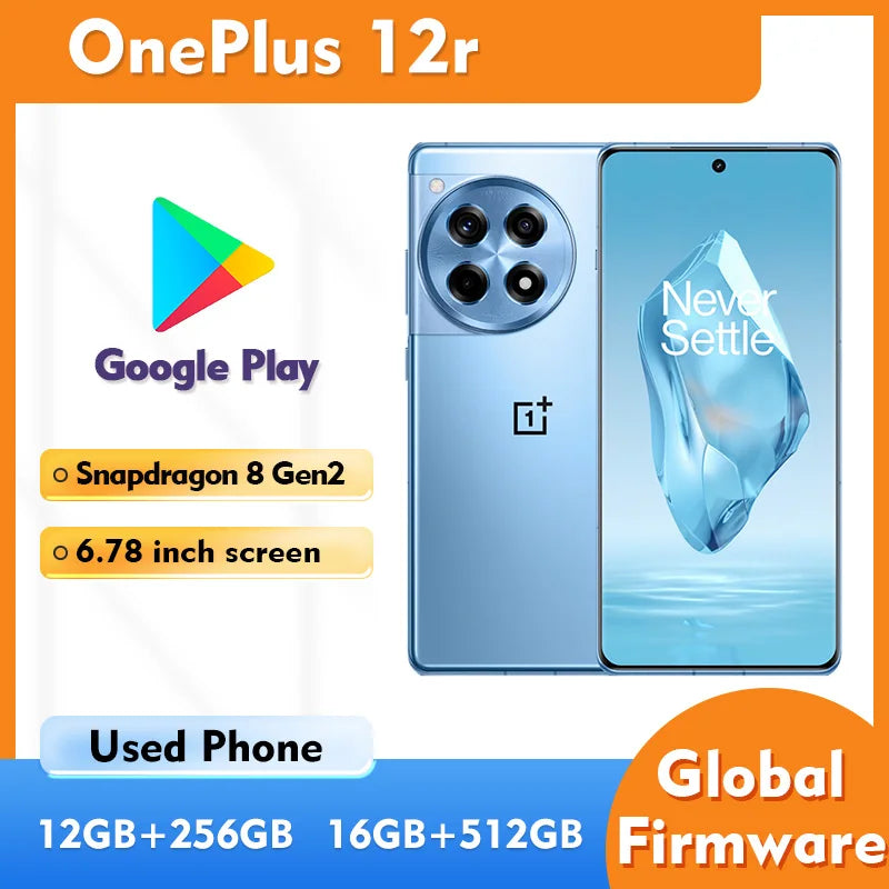 Oneplus 12R 5G 256GB 512GB ROM Smartphone Android  features a 6.78-inch 1.5K AMOLED LTPO4 display Used Phone