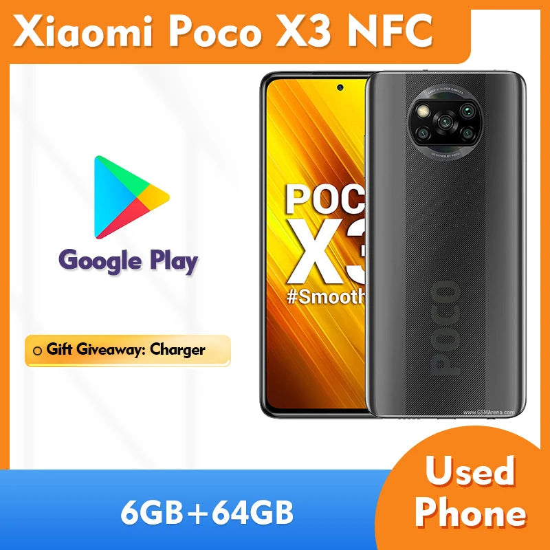 Xiaomi POCO X3 4G SmartPhone RAM 6GB ROM 64GB 2400x1080px 64MP 5160mAh 33W 6.67in Camera used phone