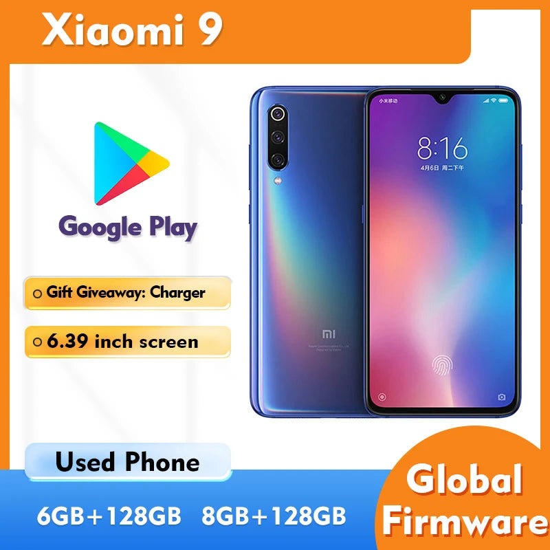 Xiaomi 9 4G Smartphone Android 6.39 Inch Screen ROM 128GB 3300mAh Battery Used Phone
