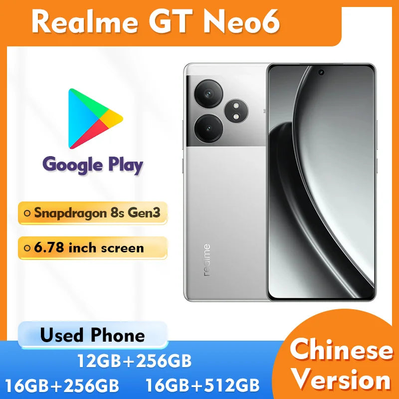Realme GT Neo6 5G 12GB 16GB RAM 256GB 512GB ROM SmartPhone 2780x1264px 6.78inch 50MP+32MP Camera Used Phone