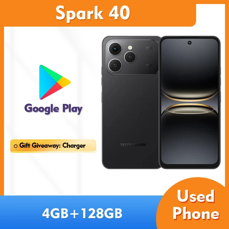 tecno spark 40 4G SmartPhone RAM 4GB ROM 128GB 50MP 6.78-inch Screen Camera 5200mAh used Phone
