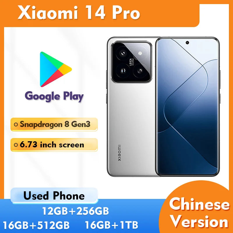 Xiaomi 14 Pro 5G 256GB 512GB 1T ROM 6.73in 3000nit 3200x1440px 50MP 4880mAh Charging 120W used phone